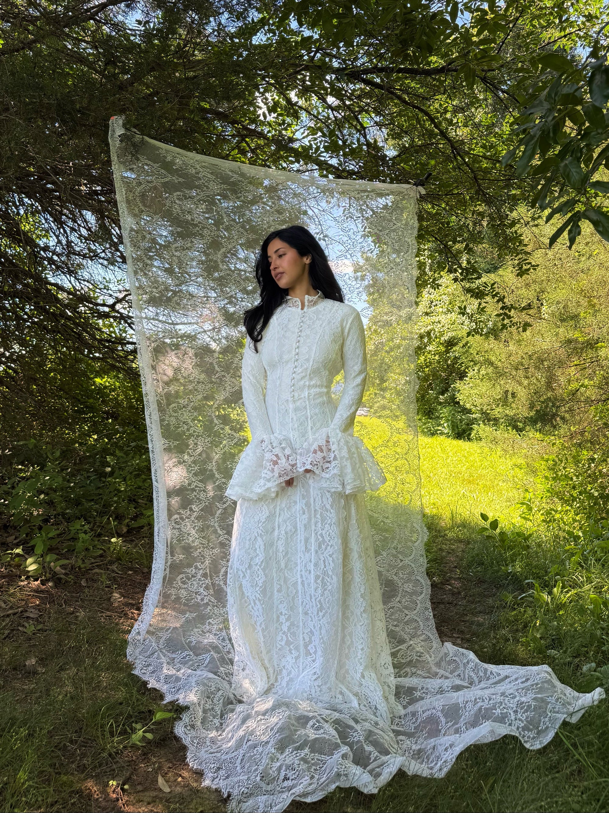 white lace bell sleeve dress Endless Rose Complimentary sleeve and length adjustments included Timeline Allegra Bell Sleeve Lace Wedding