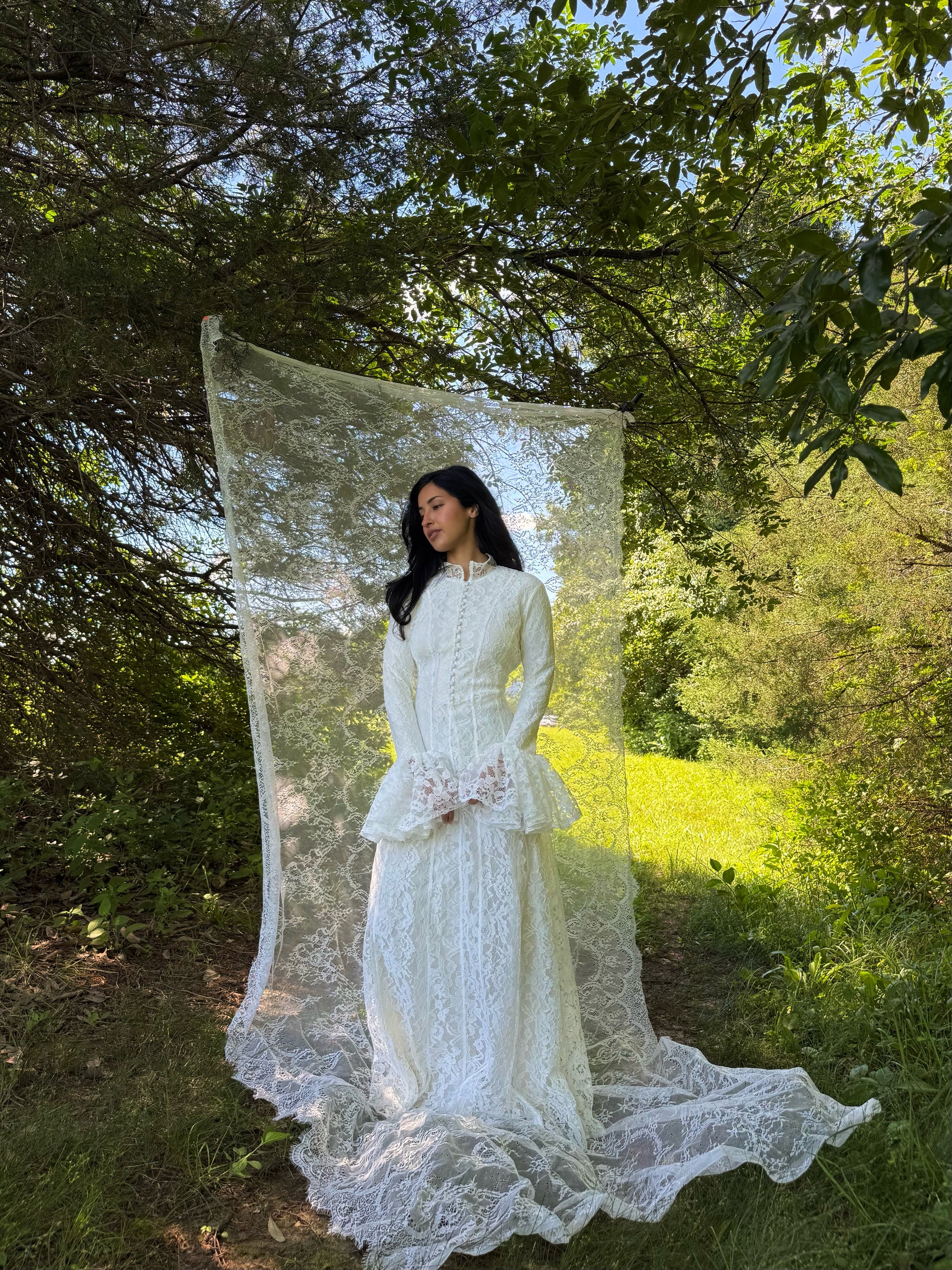 White Bell Sleeve Lace Dress