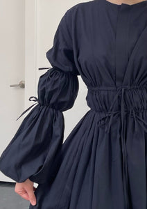 Midnight Navy Cinched Lace Up Dress