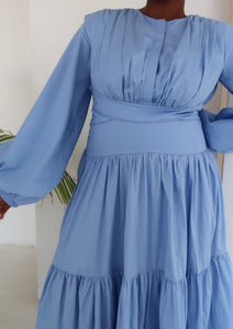 Ocean Blue Drop Waist Tiered Dress