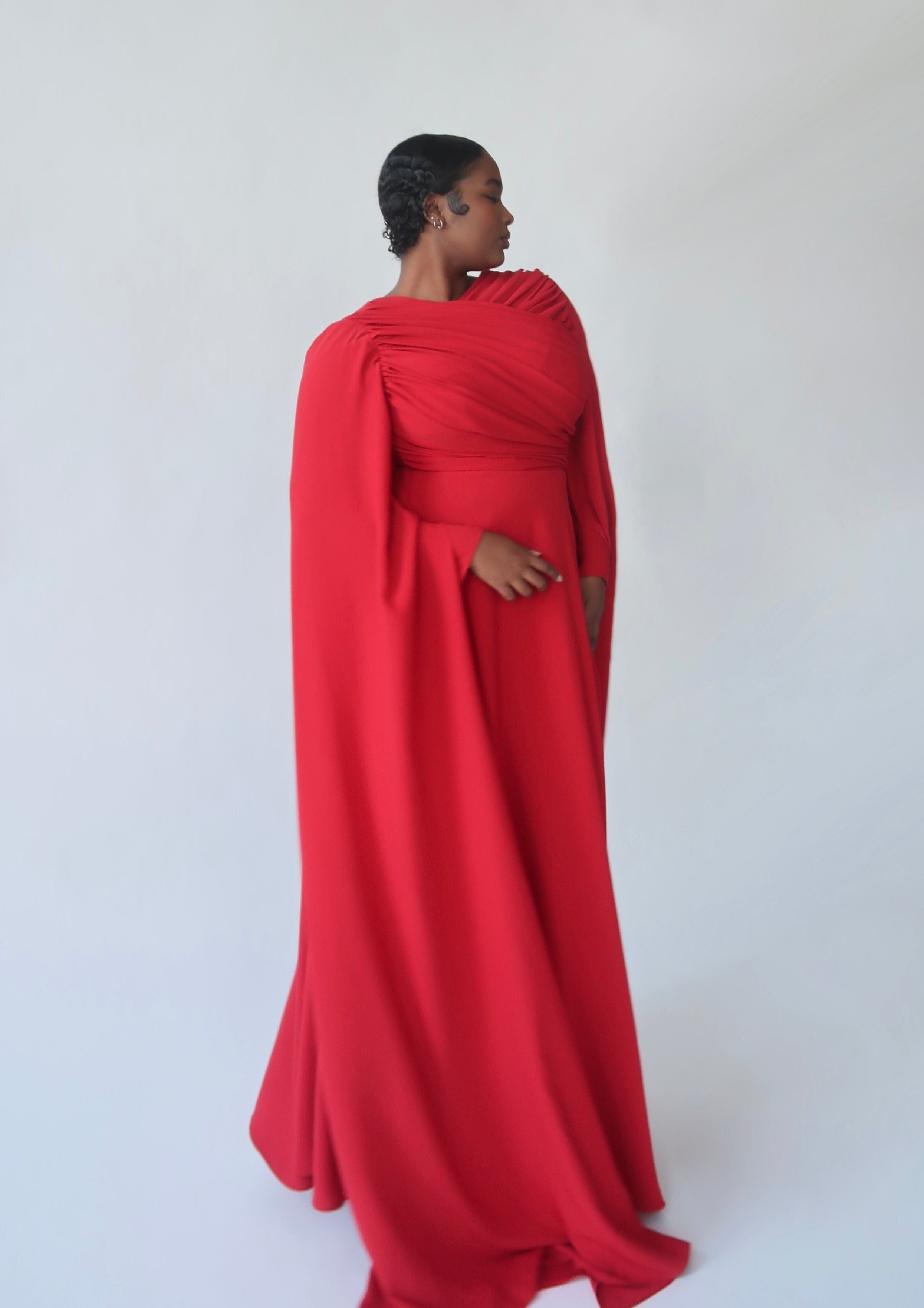 Red Cape Sleeve Gown