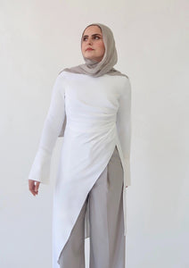 White Asymmetric Slit Tunic – Summer Evenings