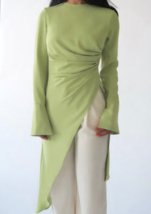 Lime Green Asymmetric Slit Tunic