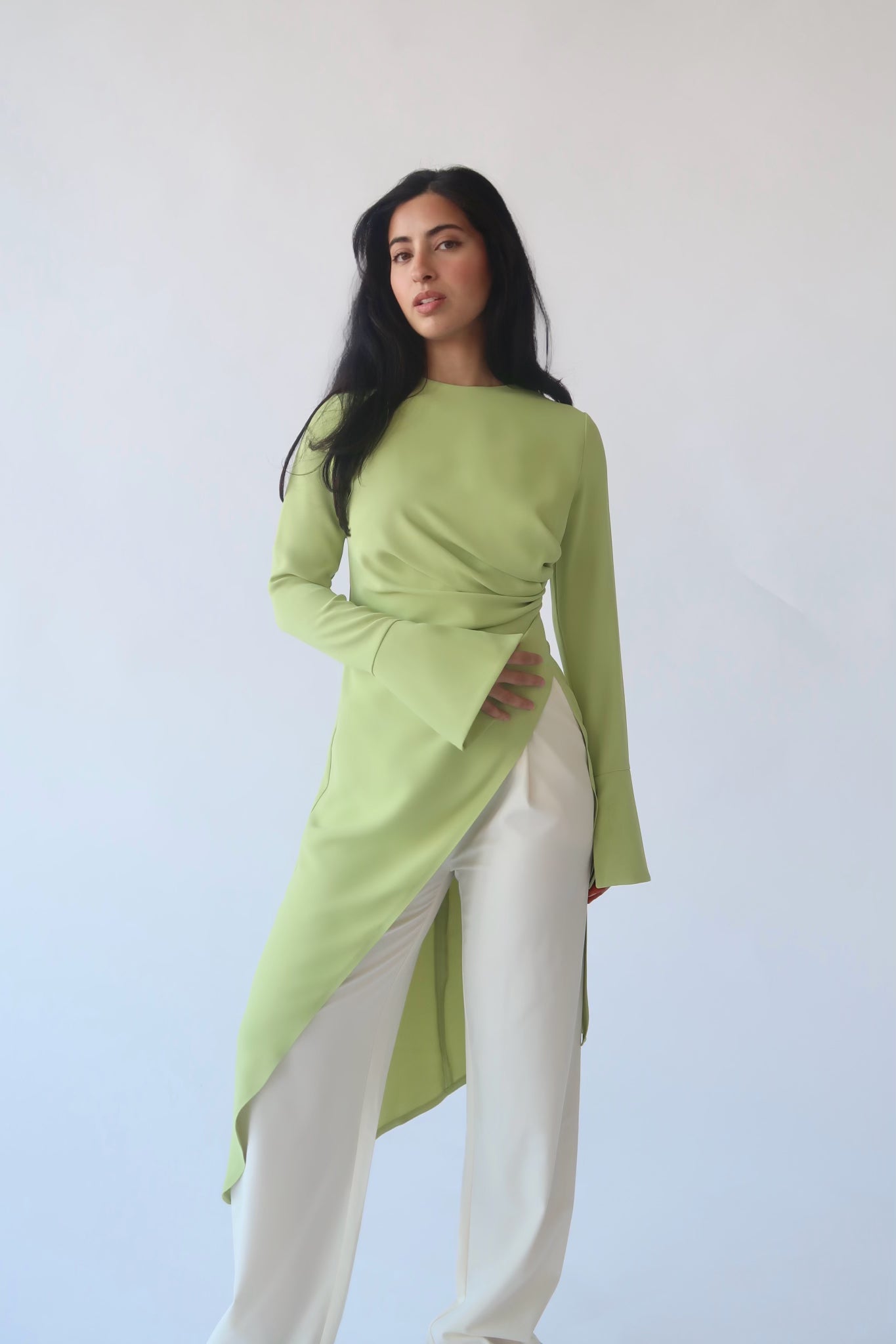 Lime Green Asymmetric Slit Tunic