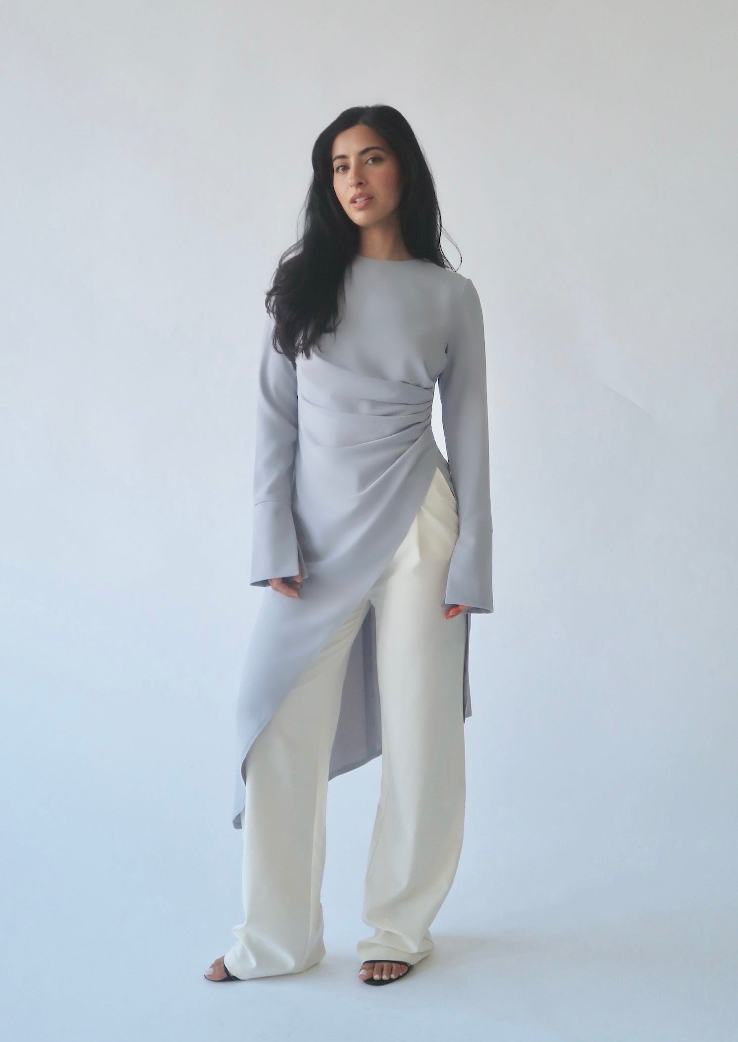 Powder Gray Asymmetric Slit Tunic