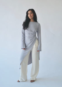 Powder Gray Asymmetric Slit Tunic