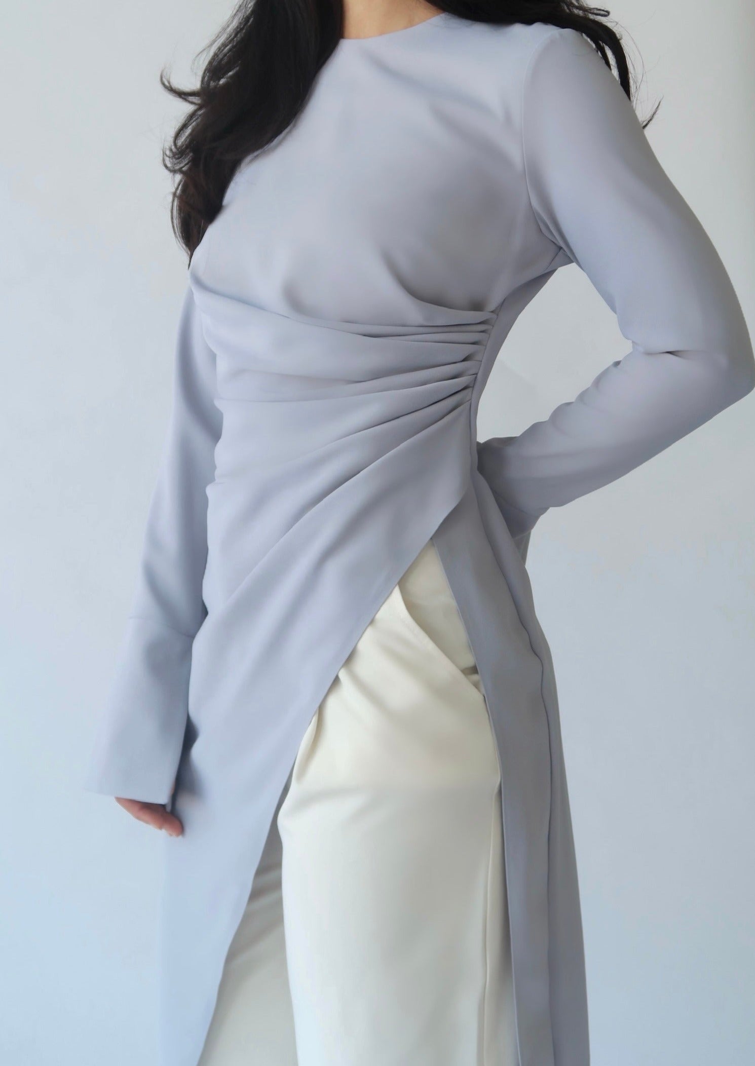 Powder Gray Asymmetric Slit Tunic