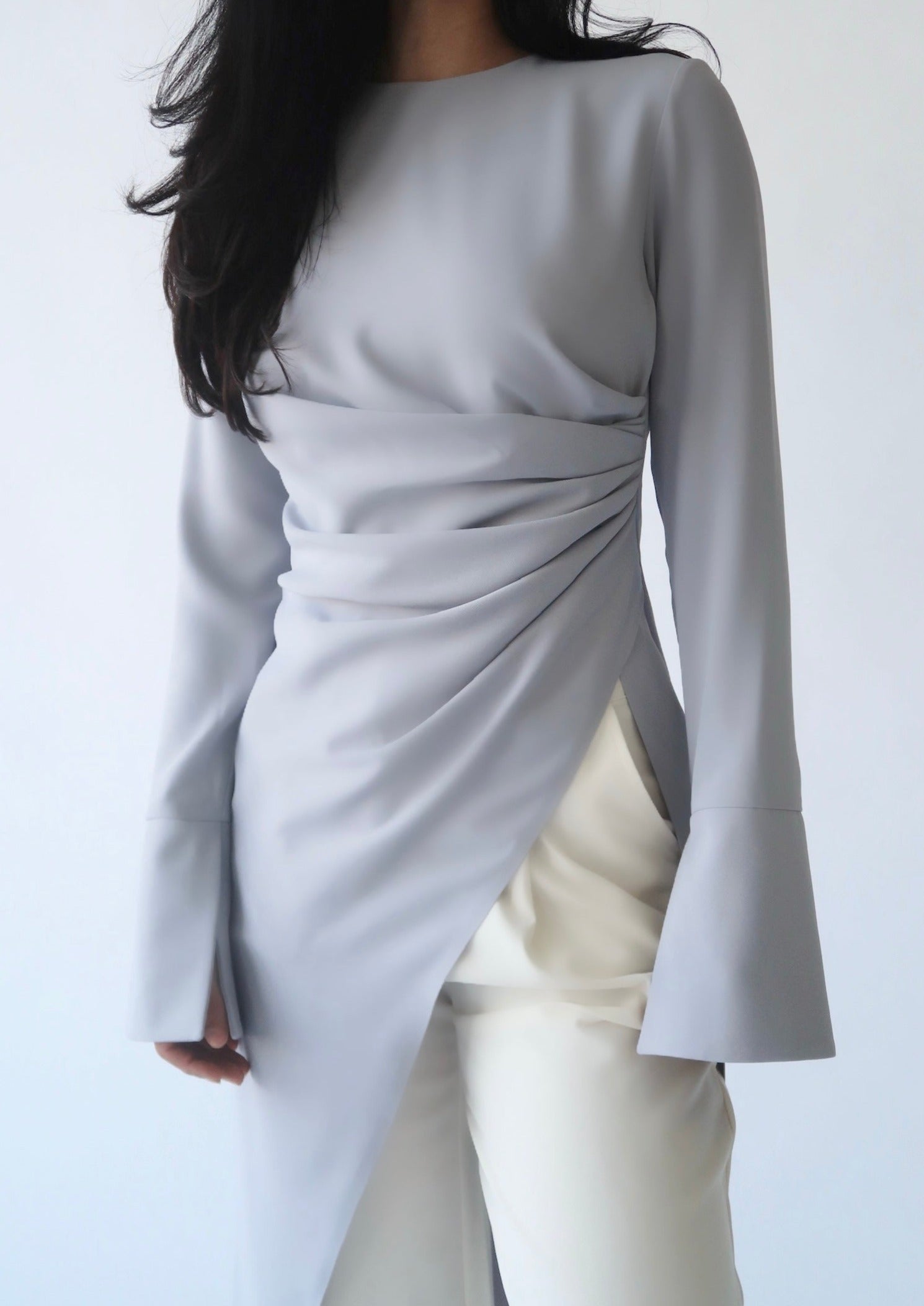 Powder Gray Asymmetric Slit Tunic