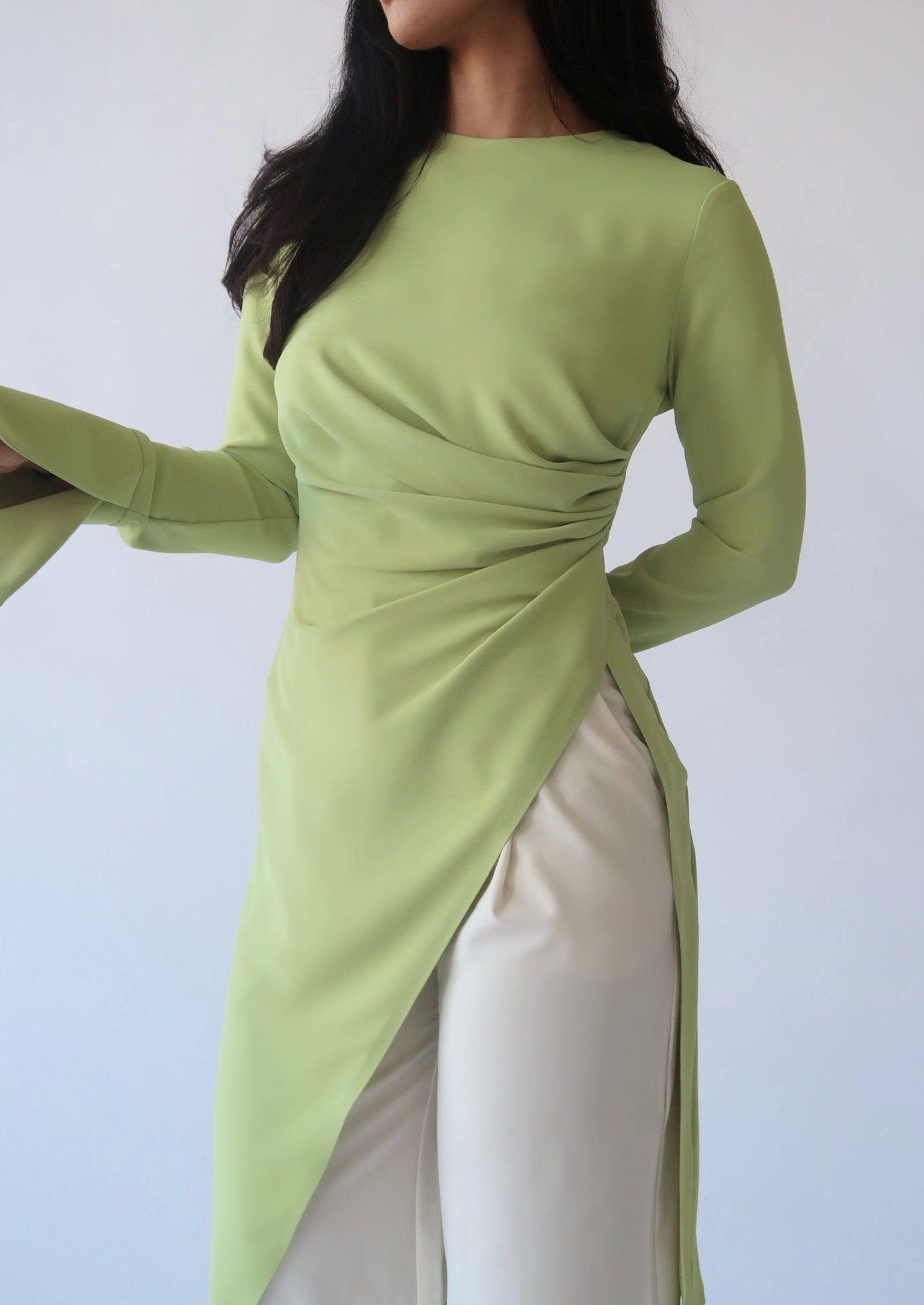 Lime Green Asymmetric Slit Tunic