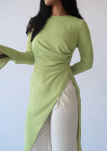 Lime Green Asymmetric Slit Tunic