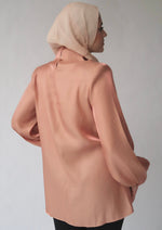 Load image into Gallery viewer, Peach Draped Shoulder Shimmering Tunic
