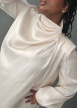 Load image into Gallery viewer, Golden Cream Draped Shoulder Shimmering Tunic
