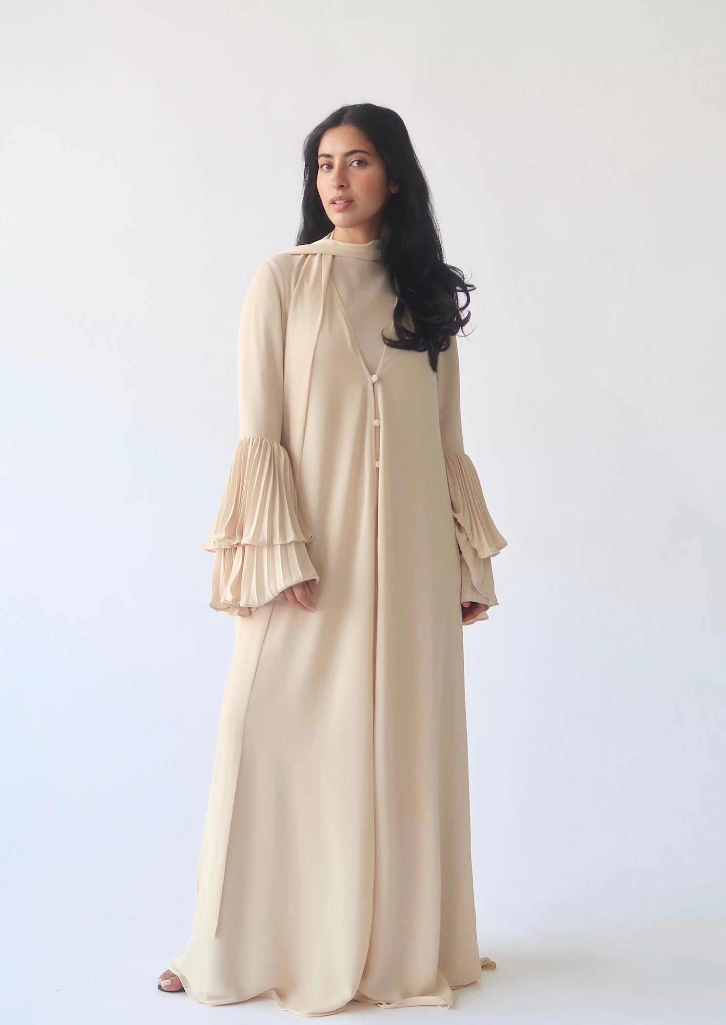 Oat Pleated Sleeve Abaya