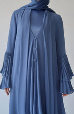 Load image into Gallery viewer, Denim Blue Pleated Sleeve Abaya
