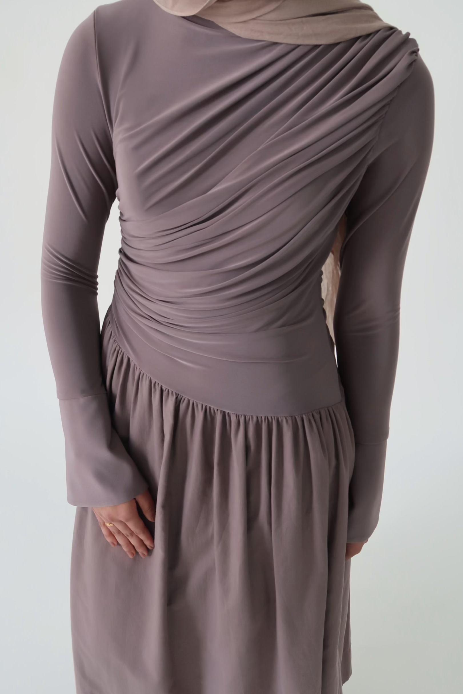 Mink Asymmetric Draped Dress - Final Sale