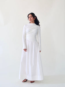 White Asymmetric Draped Dress