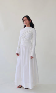 White Asymmetric Draped Dress