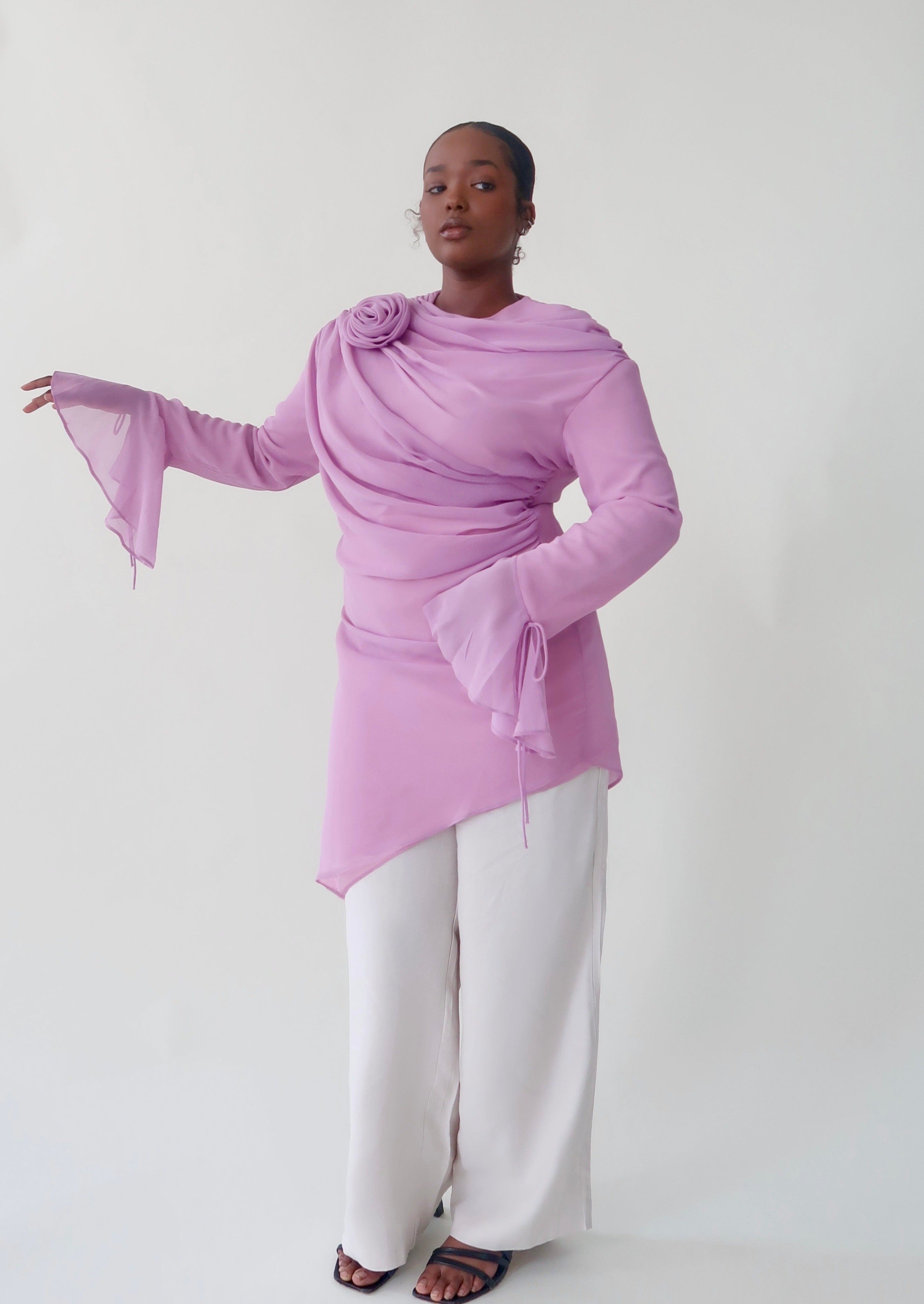 Rose pink ryon embroidered tunic