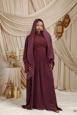 Load image into Gallery viewer, Plum Low Waisted Abaya Set (3 pcs)
