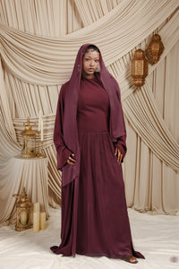 Plum Low Waisted Abaya Set (3 pcs)