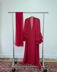 Cherry Red Pleated Sleeve Abaya + Scarf Set (2 pcs)