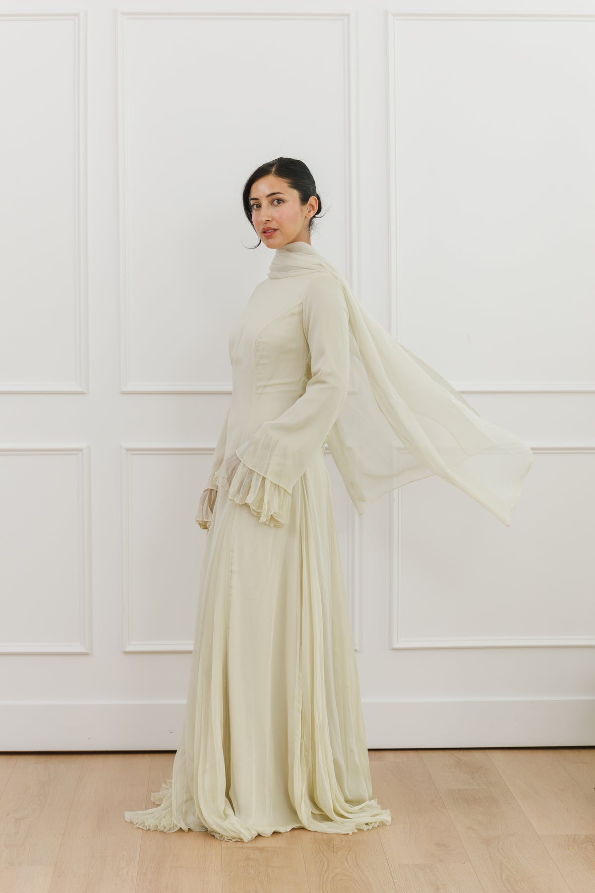 Honeydew Pleated Slit Gown