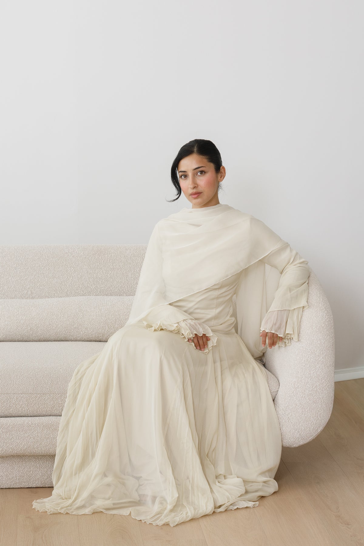 Honeydew Pleated Slit Gown