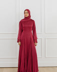 Cherry Red Pleated Slit Gown