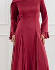 Cherry Red Pleated Slit Gown