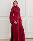 Cherry Red Pleated Slit Gown