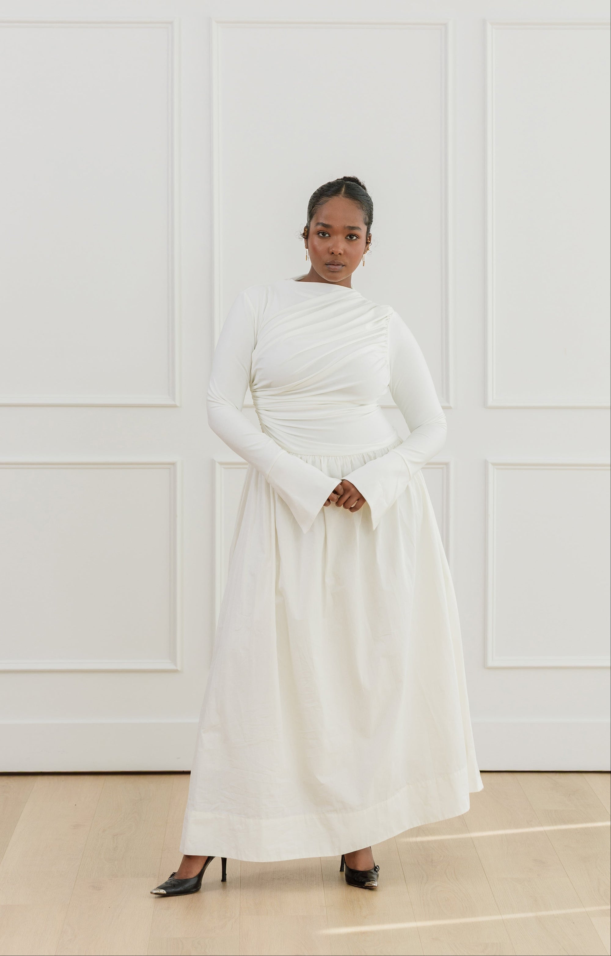 White Asymmetric Draped Dress – Summer Evenings