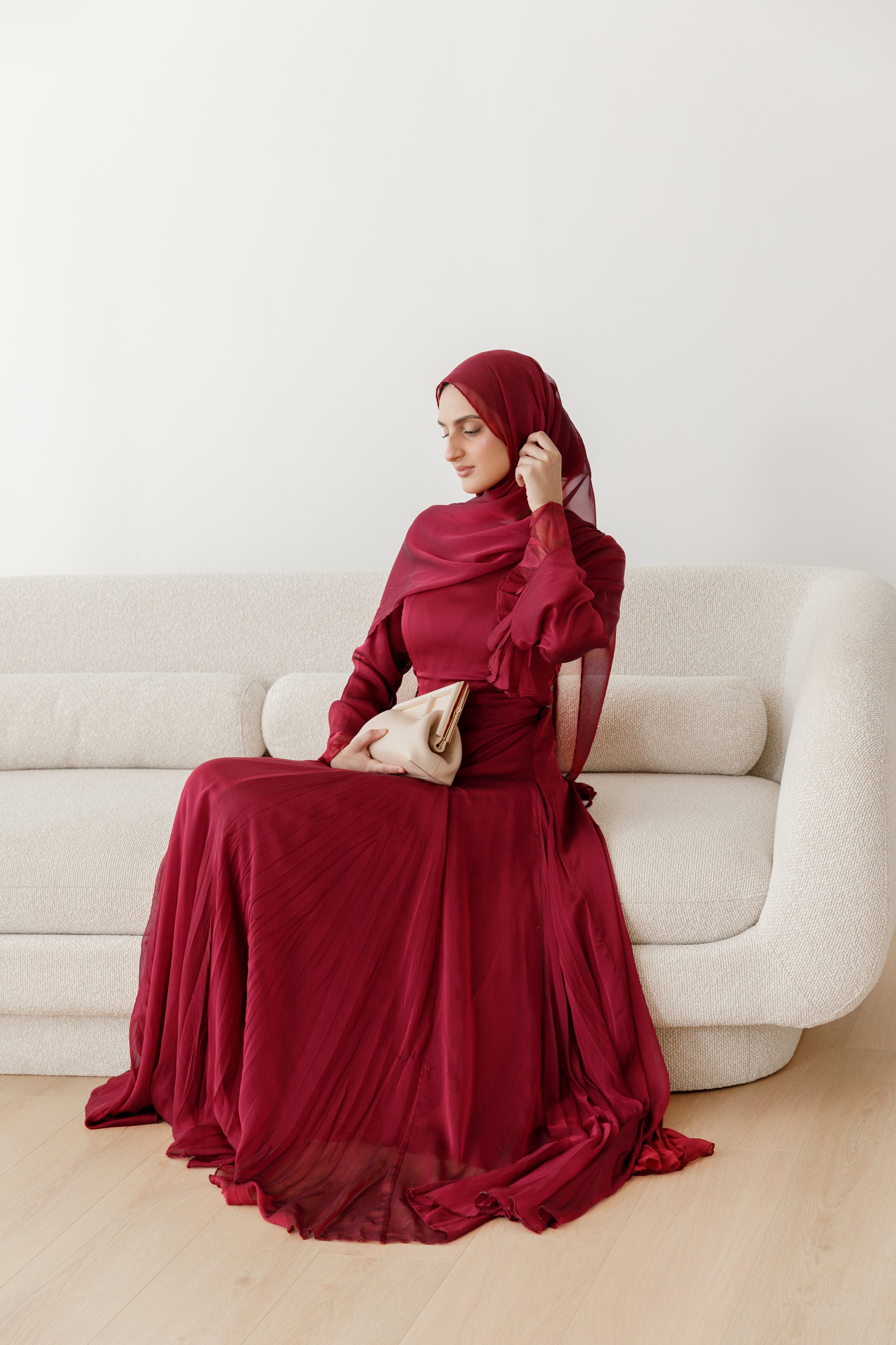 Cherry Red Pleated Slit Gown