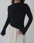 Black & Cream Asymmetric Draped Dress