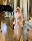 Pink Bell Sleeve Lace Dress