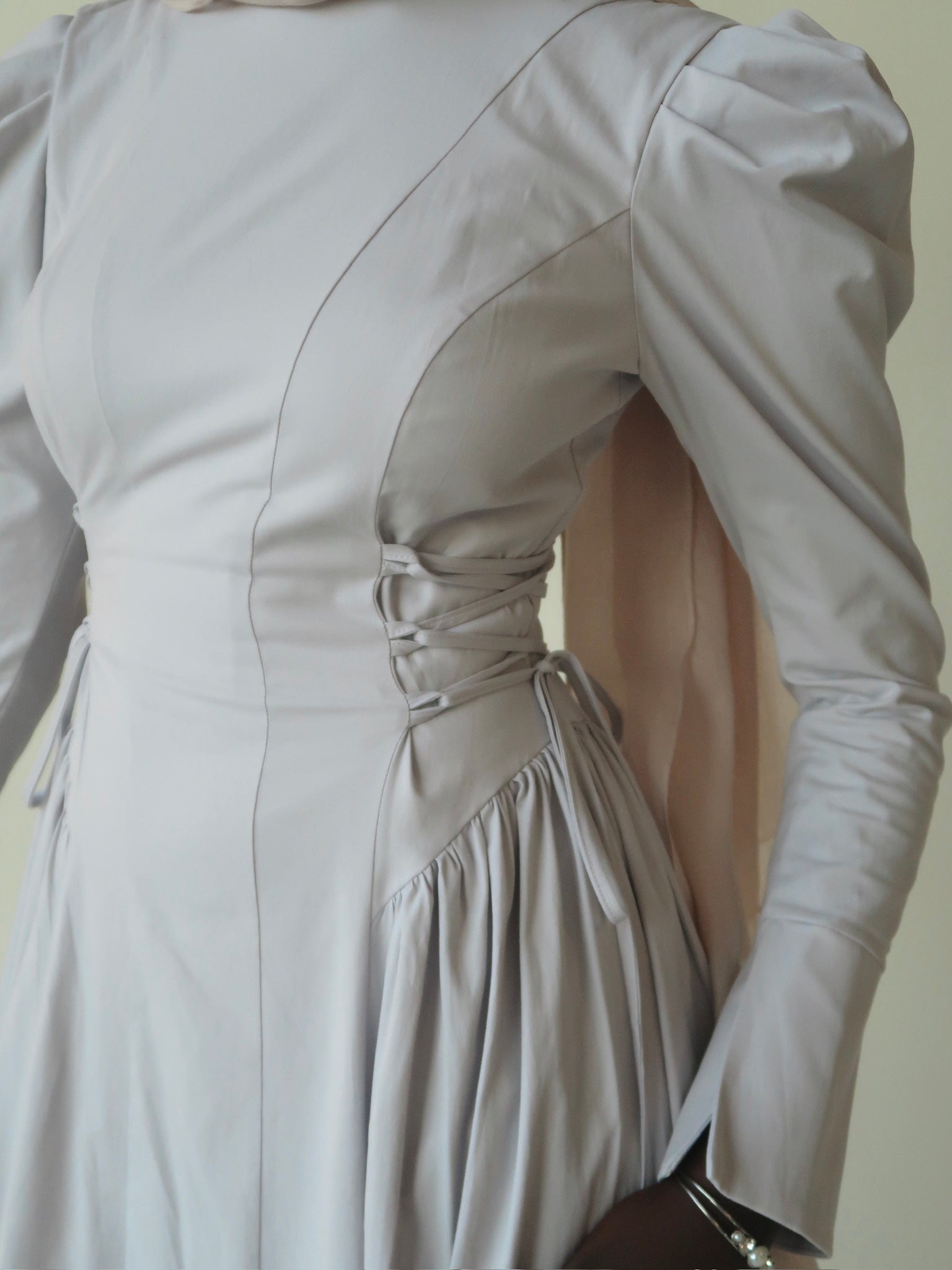Sandy Gray Puff Sleeve Lace Up Dress