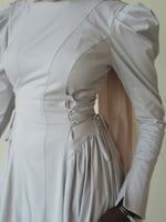 Load image into Gallery viewer, Sandy Gray Puff Sleeve Lace Up Dress
