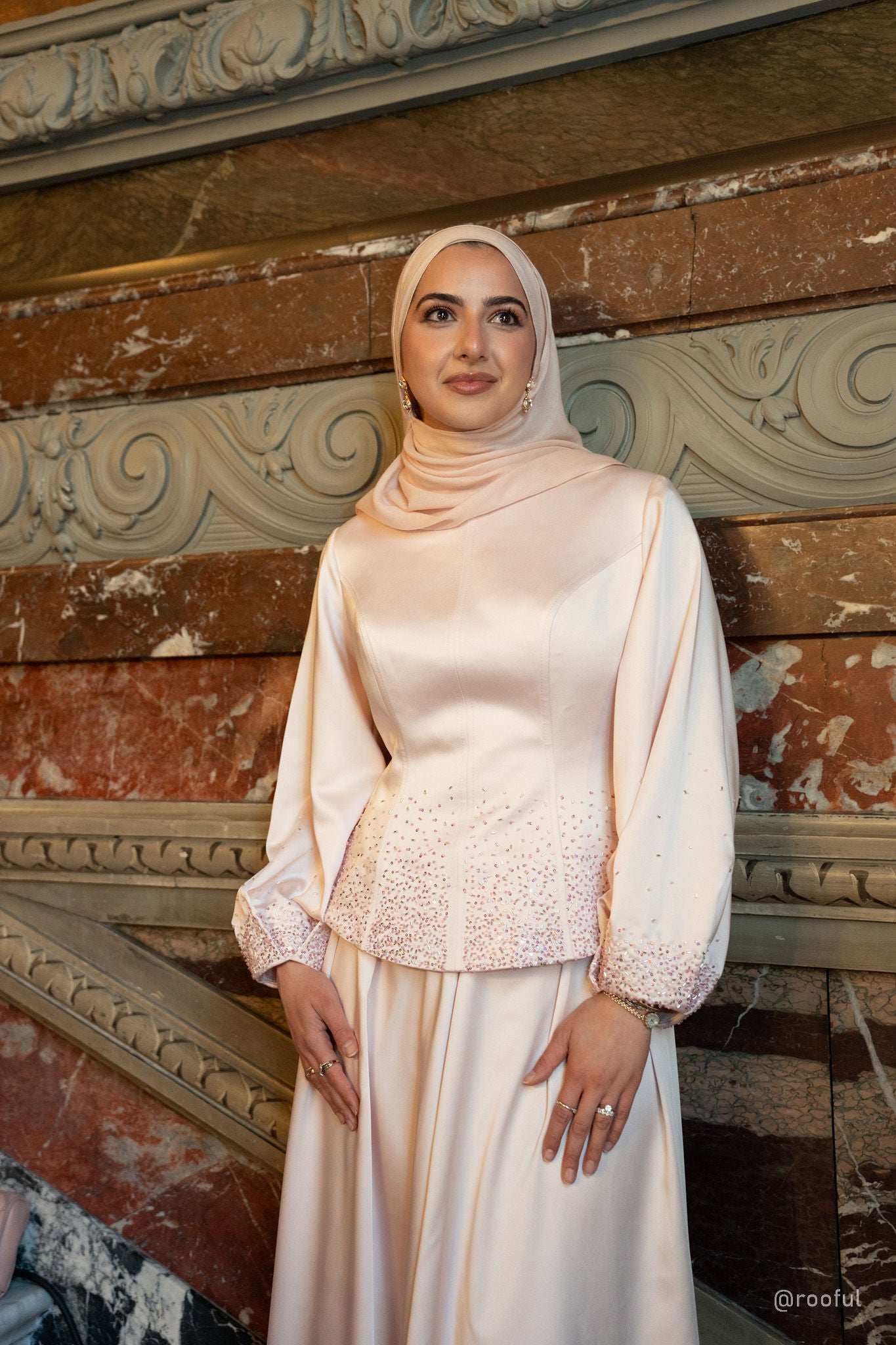 Blush Pink Embellished Satin Peplum Set