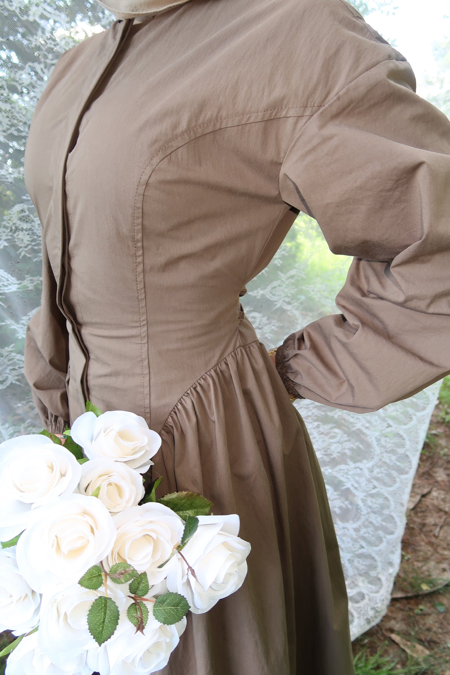 Mocha Cinched Buttoned Dress – Summer Evenings
