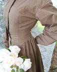 Mocha Cinched Buttoned Dress