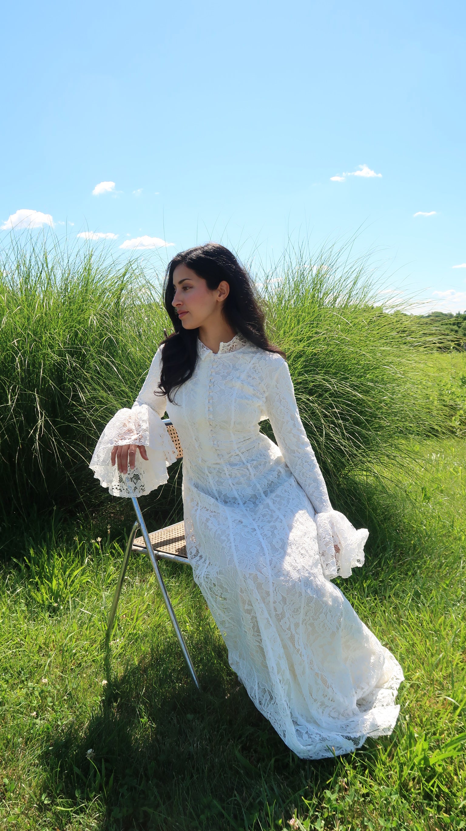 White Bell Sleeve Lace Dress