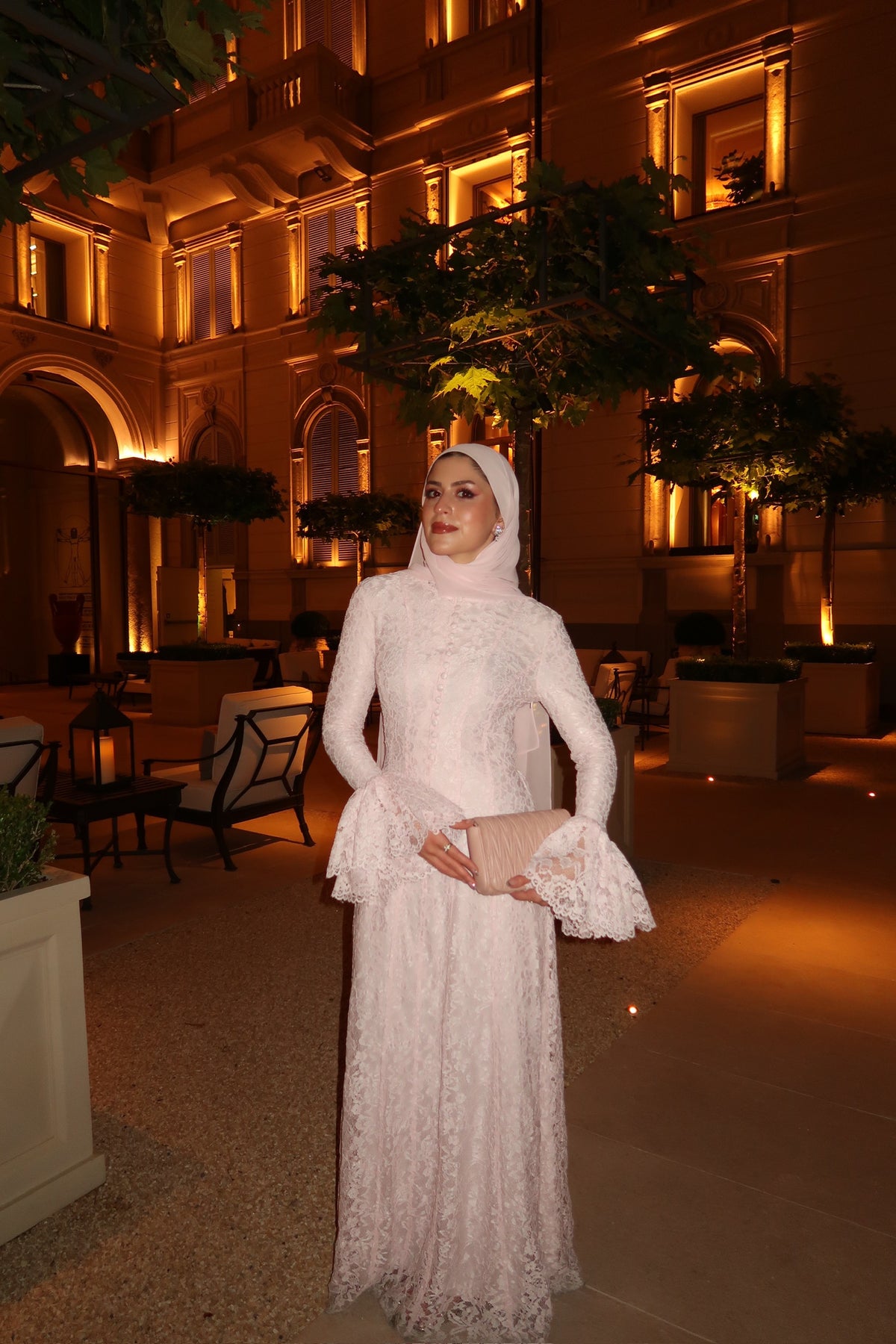 Pink Bell Sleeve Lace Dress