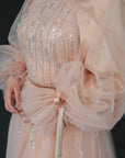 Peach Convertible Halter Neck Ball Gown