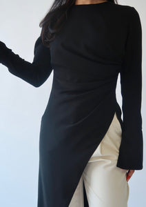 Black Asymmetric Slit Tunic