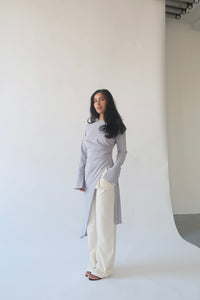 Powder Gray Asymmetric Slit Tunic