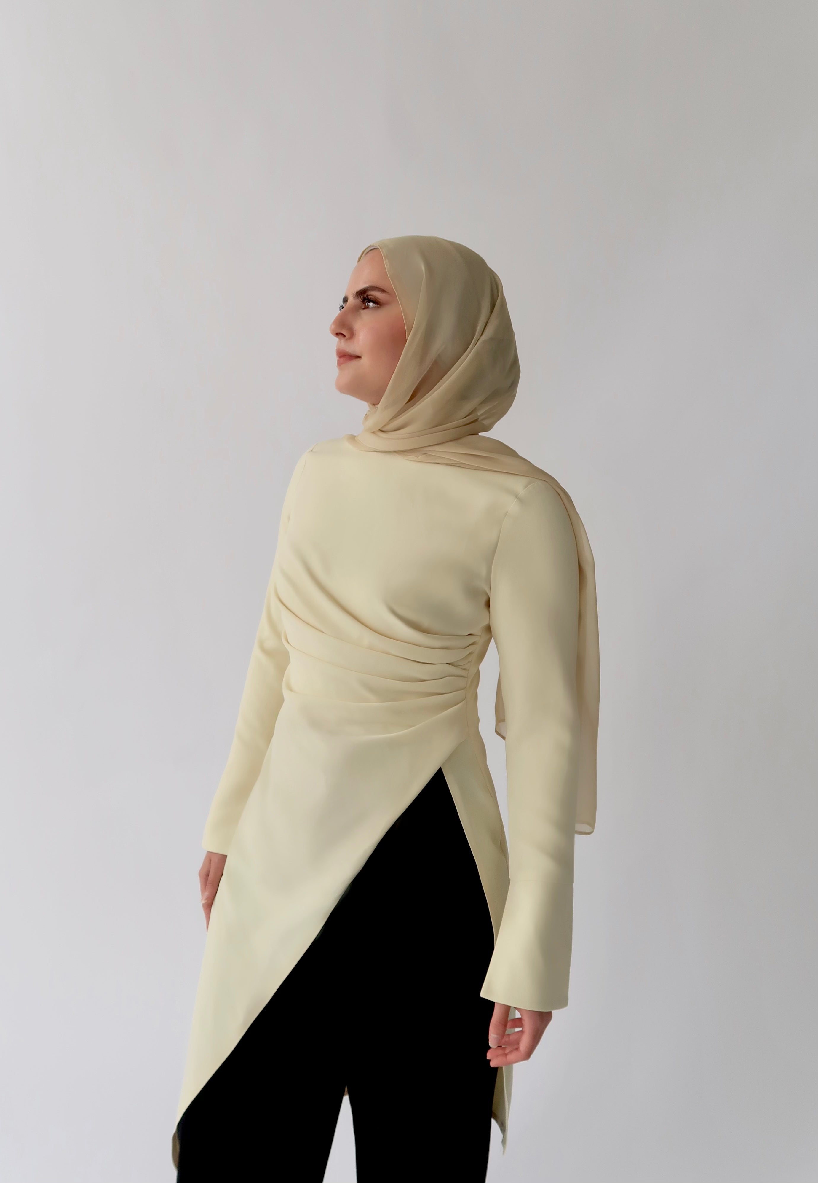 Butter Yellow Asymmetric Slit Tunic