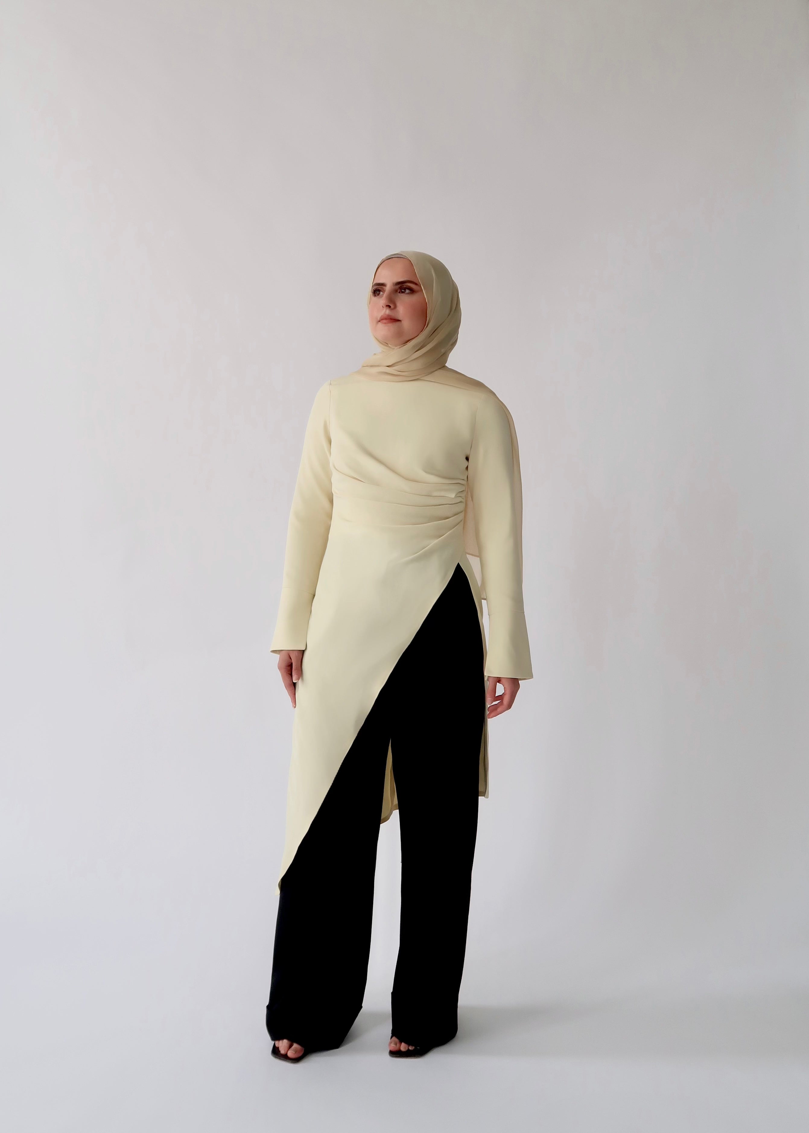 Butter Yellow Asymmetric Slit Tunic