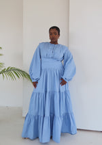 Load image into Gallery viewer, Ocean Blue Drop Waist Tiered Dress
