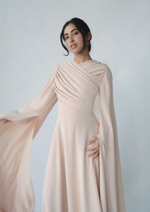Crepe Blush Cape Sleeve Gown