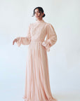 Peachy Blush Beaded Appliqué Gown