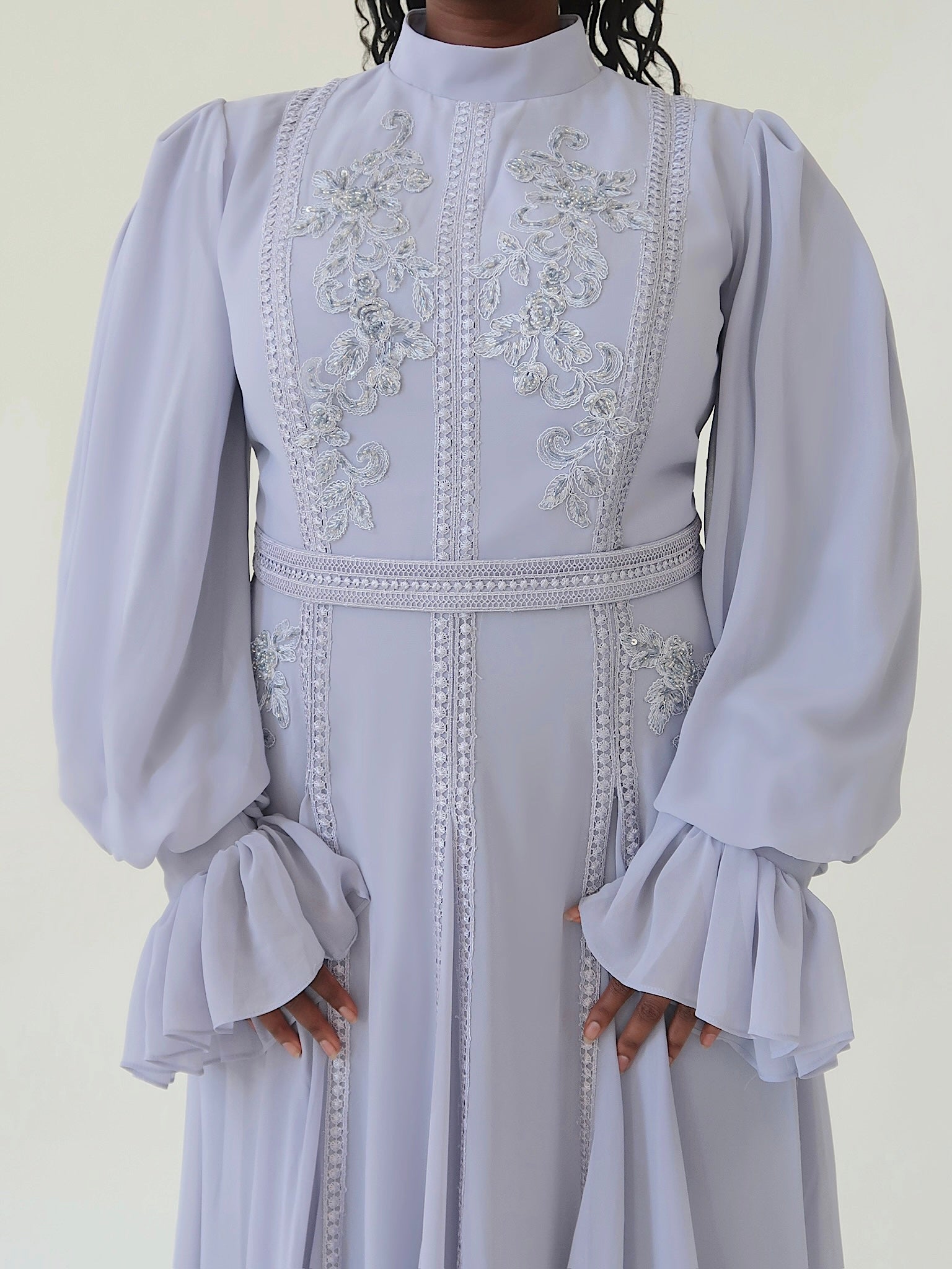 Periwinkle Beaded Appliqué Gown - Final Sale